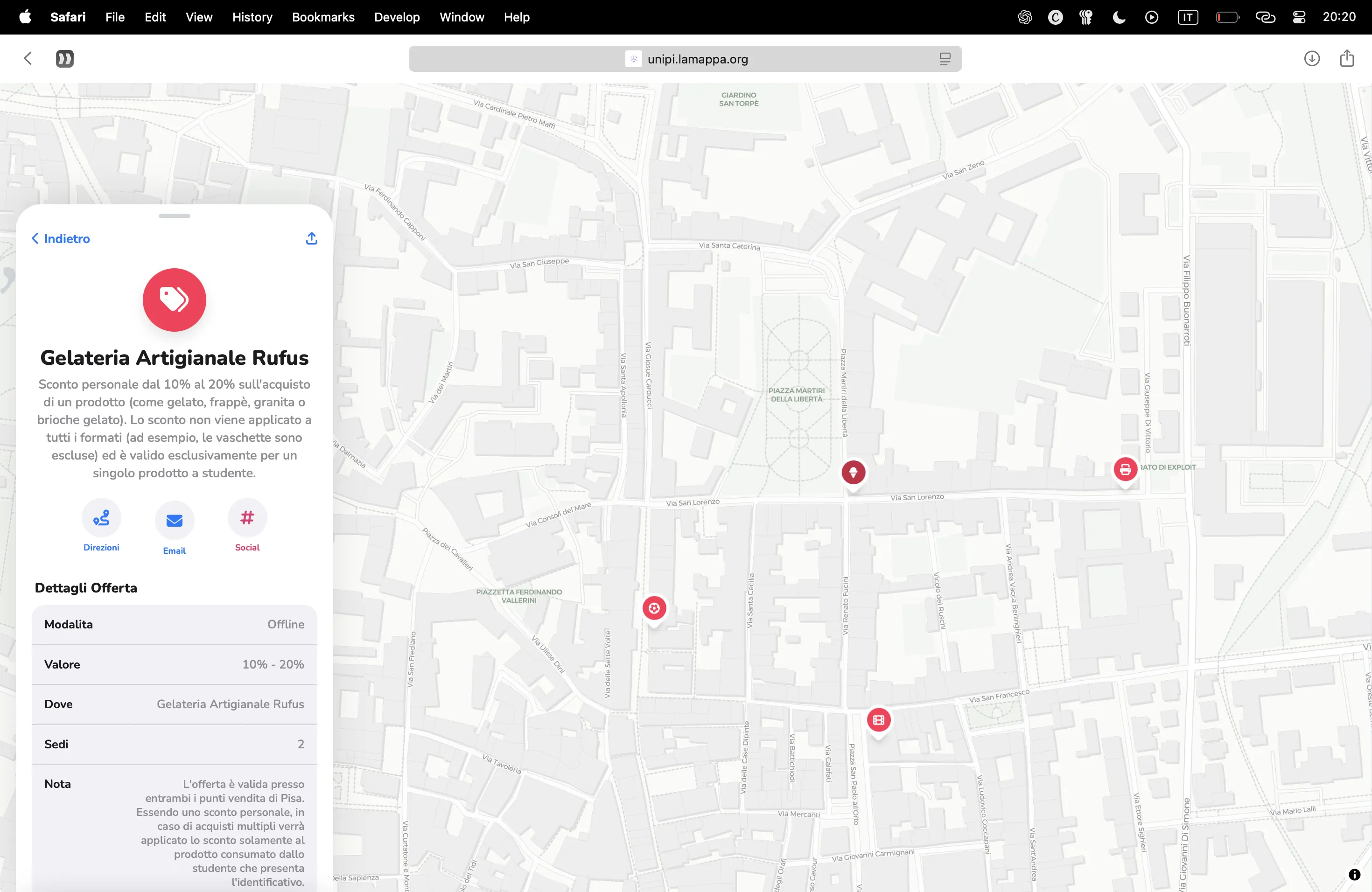 Schermata sezione sconti nell'app LA MAPPA UniPi - Foto 2